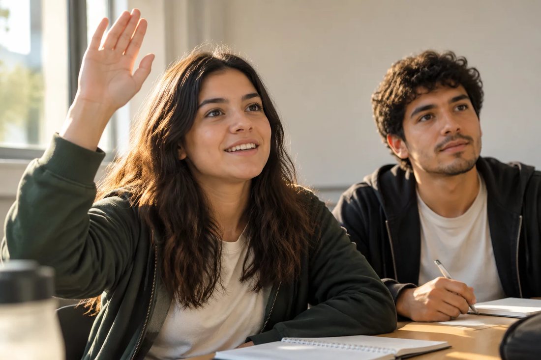 Grupo pequeno lendo folhas de argumentos em volta de uma mesa comprida